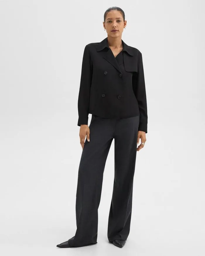 Tops Women Theory Trench Blouse In Recycled Georgette Black Tops Women Theory Trench Blouse In Recycled Georgette Black