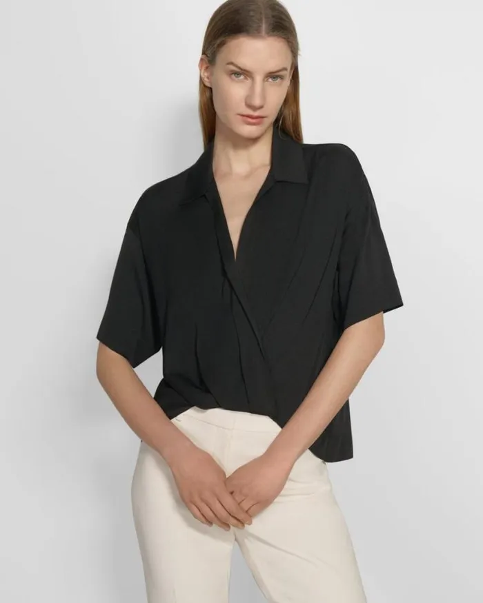 Tops Women Theory Twist Blouse In Stretch Silk Black