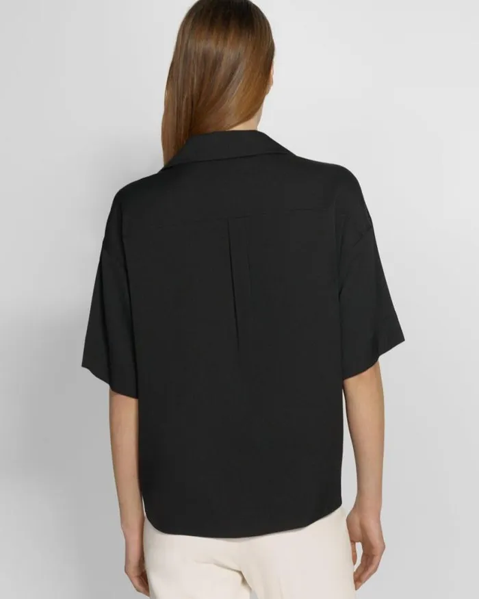 Tops Women Theory Twist Blouse In Stretch Silk Black Tops Women Theory Twist Blouse In Stretch Silk Black