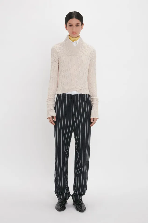 Trousers and Shorts Women Victoria Beckham Tapered Leg Trouser In MidnightWhite Trousers and Shorts Women Victoria Beckham Tapered Leg Trouser In MidnightWhite
