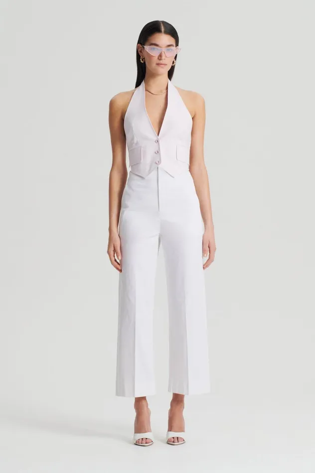 Trousers Women Scanlan Theodore SATEEN CROPPED WIDE LEG TROUSER White