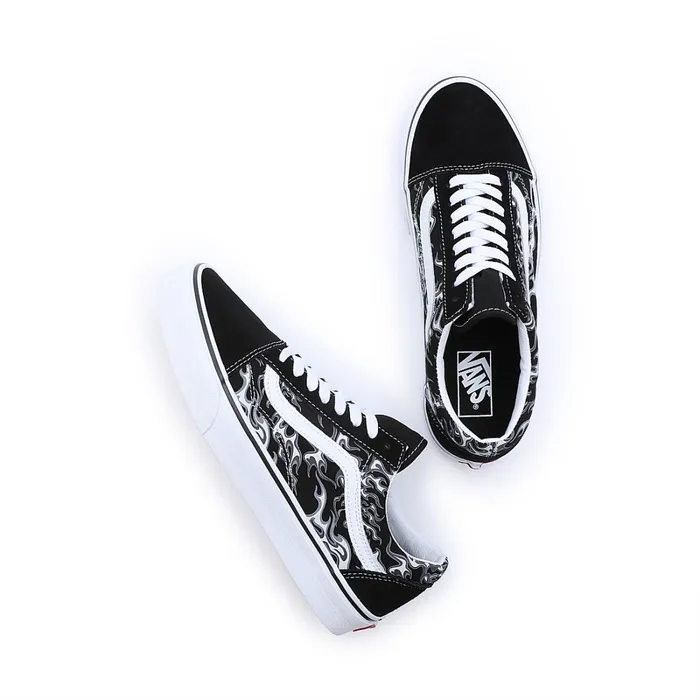 Vans Lowtop Shoes Women Flames Old Skool Shoes Black