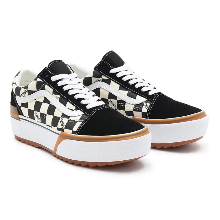 Vans Platform Shoes Women Checkerboard Old Skool Stacked Shoes Black White