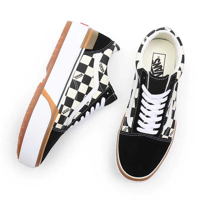Vans Platform Shoes Women Checkerboard Old Skool Stacked Shoes Black White