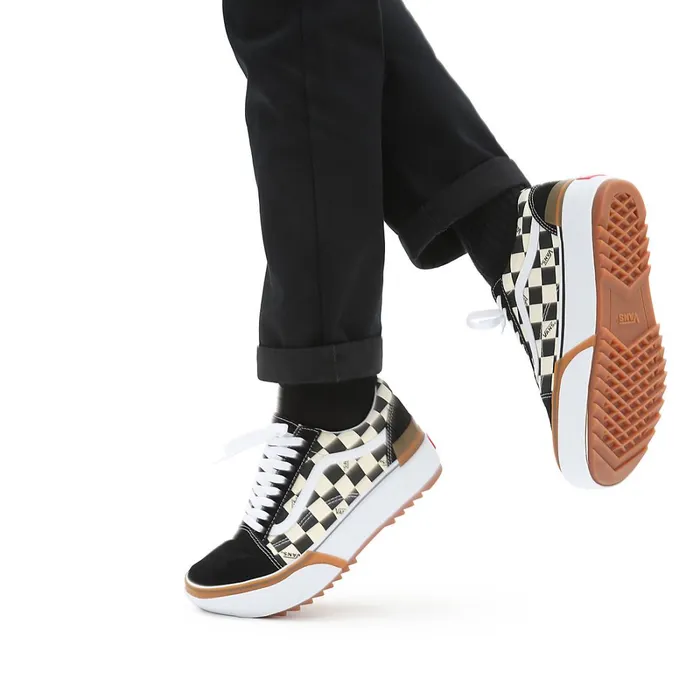 Vans Platform Shoes Women Checkerboard Old Skool Stacked Shoes Black White