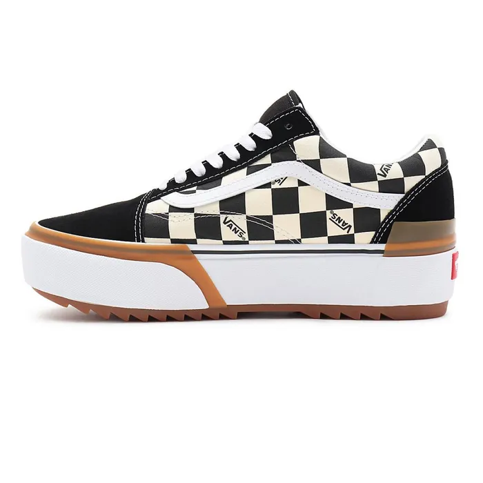 Vans Platform Shoes Women Checkerboard Old Skool Stacked Shoes Black White
