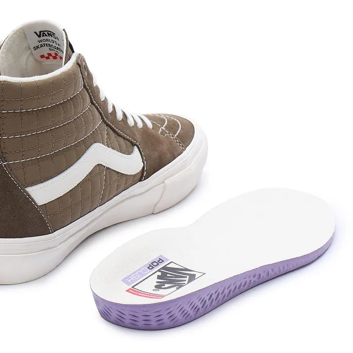 Vans Skate Shoes Men Quilted Skate Sk8Hi Shoes Brown