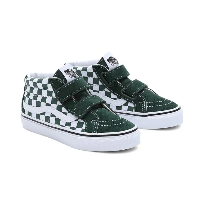 Vans View All Kids Checkerboard Sk8Mid Reissue Hook And Loop Shoes 48 Years Green
