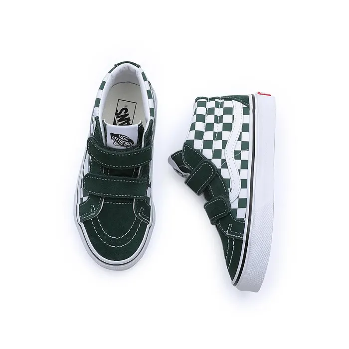Vans View All Kids Checkerboard Sk8Mid Reissue Hook And Loop Shoes 48 Years Green
