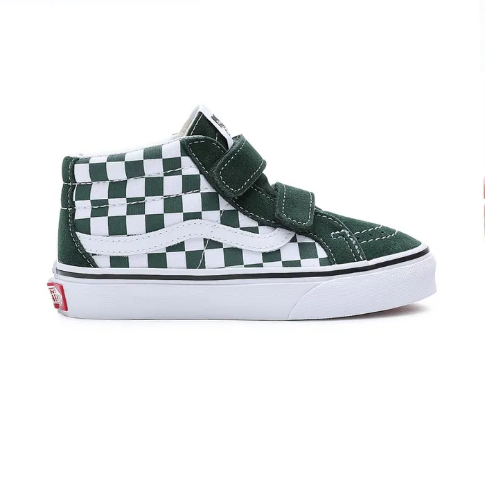 Vans View All Kids Checkerboard Sk8Mid Reissue Hook And Loop Shoes 48 Years Green