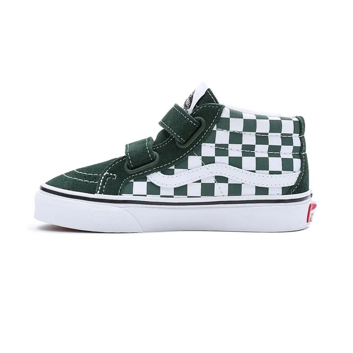 Vans View All Kids Checkerboard Sk8Mid Reissue Hook And Loop Shoes 48 Years Green