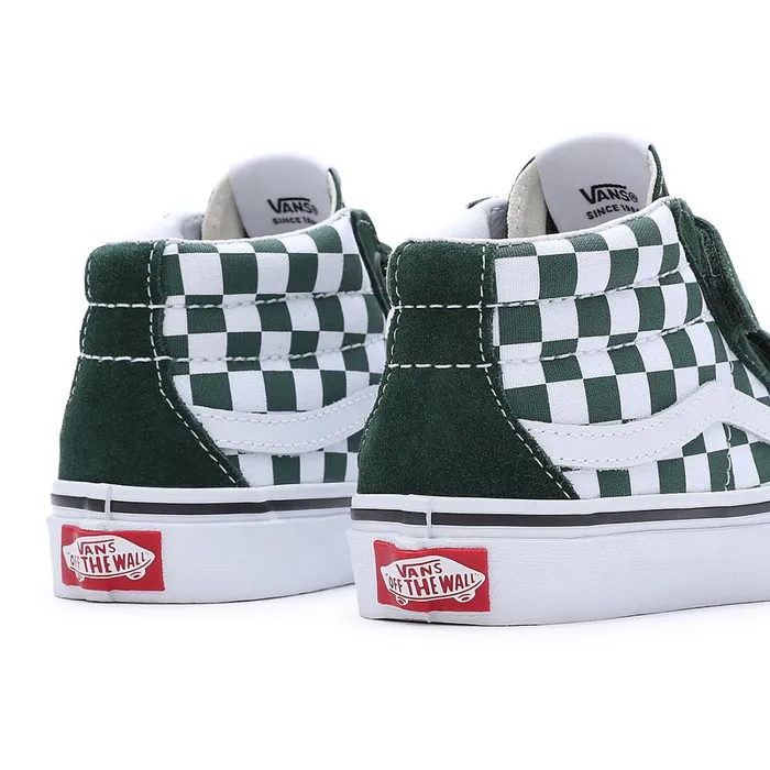 Vans View All Kids Checkerboard Sk8Mid Reissue Hook And Loop Shoes 48 Years Green