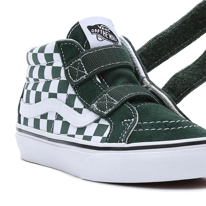 Vans View All Kids Checkerboard Sk8Mid Reissue Hook And Loop Shoes 48 Years Green