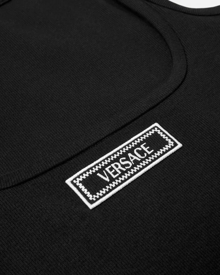 Versace 90s Vintage Logo Ribbed Tank Top Black Women TShirts and Sweatshirts