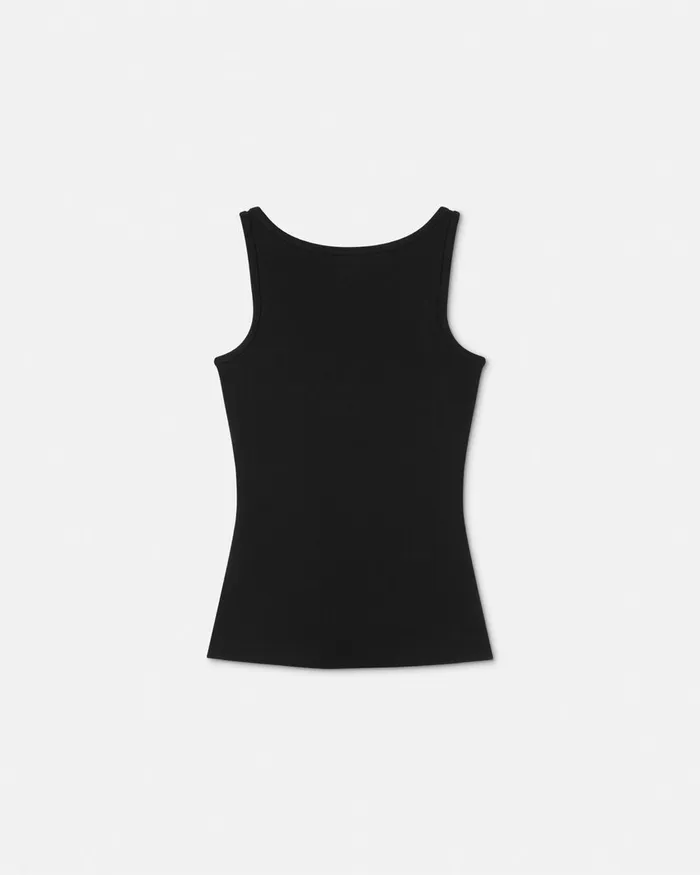 Versace 90s Vintage Logo Ribbed Tank Top Black Women TShirts and Sweatshirts