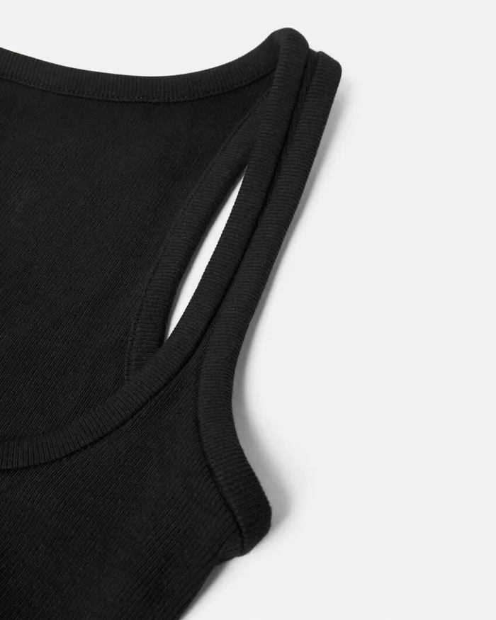 Versace 90s Vintage Logo Ribbed Tank Top Black Women TShirts and Sweatshirts