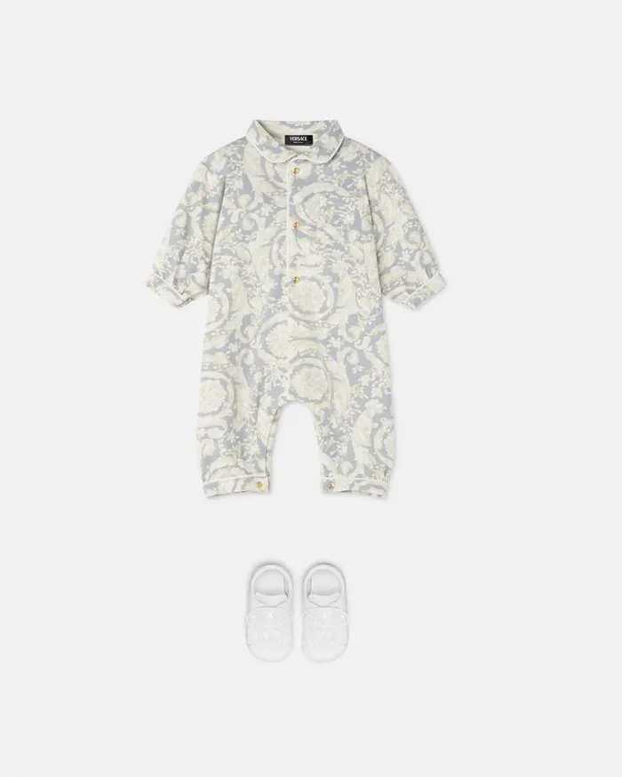 Versace Barocco Baby Sleepsuit Gray Kids Clothing
