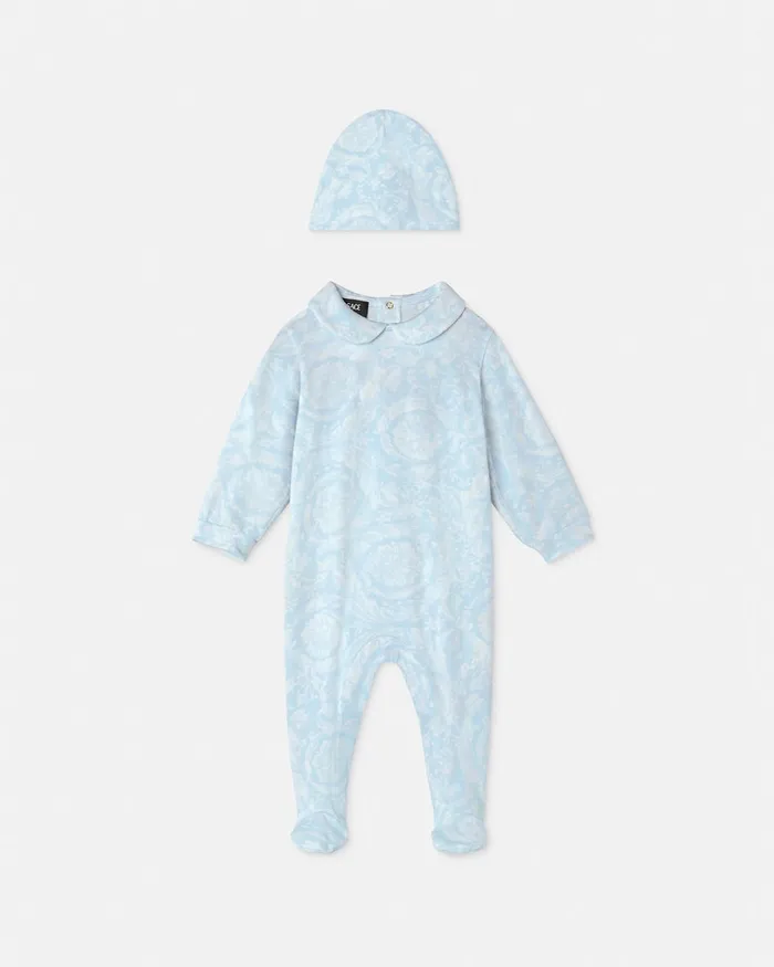 Versace Barocco Baby Sleepsuit Set Light Blue Kids Clothing