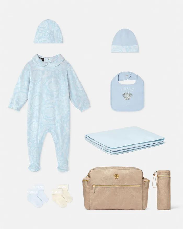 Versace Barocco Baby Sleepsuit Set Light Blue Kids Clothing