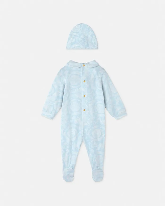 Versace Barocco Baby Sleepsuit Set Light Blue Kids Clothing