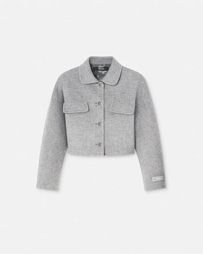 Versace Barocco CashmereBlend Crop Jacket Gray Women Outerwear and Coats