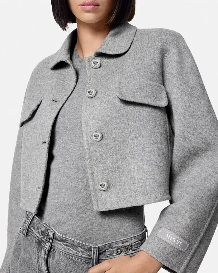 Versace Barocco CashmereBlend Crop Jacket Gray Women Outerwear and Coats