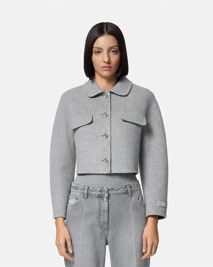 Versace Barocco CashmereBlend Crop Jacket Gray Women Outerwear and Coats