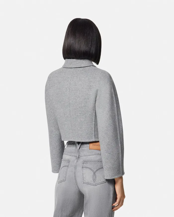 Versace Barocco CashmereBlend Crop Jacket Gray Women Outerwear and Coats