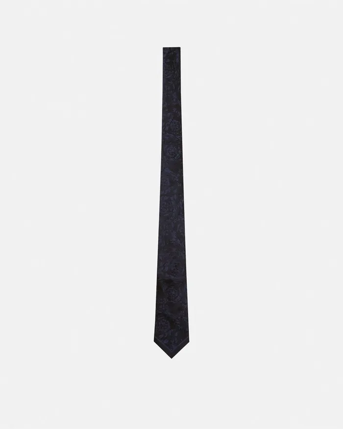 Versace Barocco Jacquard Silk Tie Blue Men Soft Accessories
