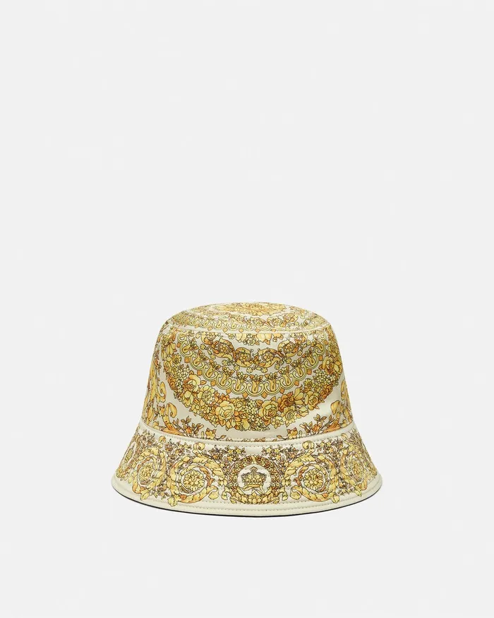 Versace Barocco Reversible Bucket Hat Yellowprint WomenMen Hats and Caps