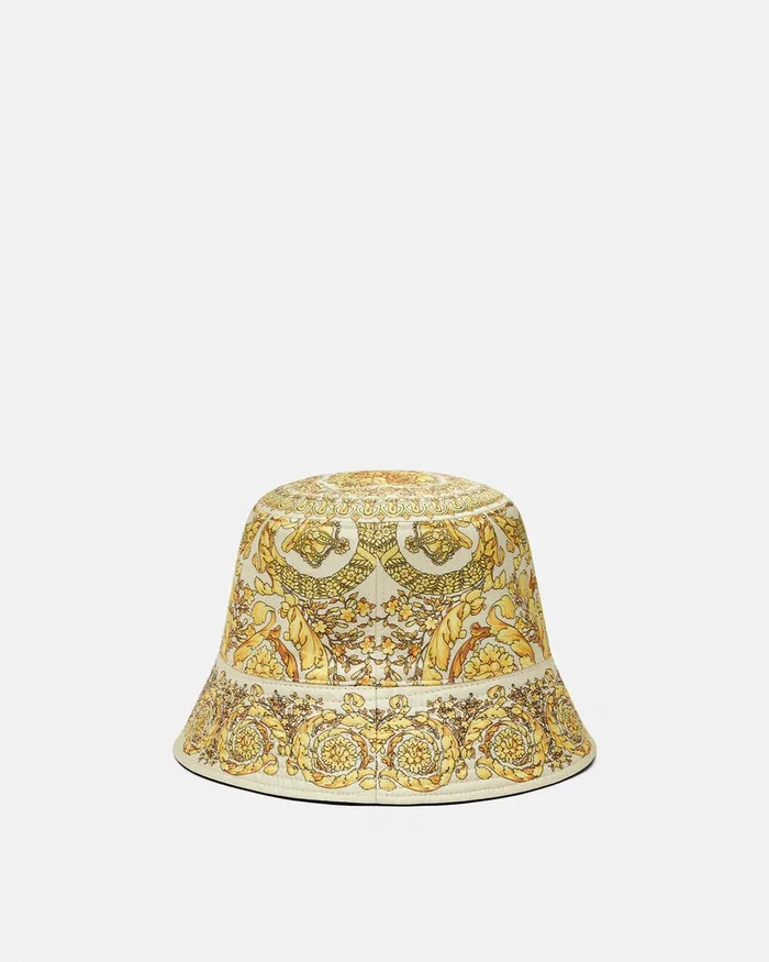 Versace Barocco Reversible Bucket Hat Yellowprint WomenMen Hats and Caps