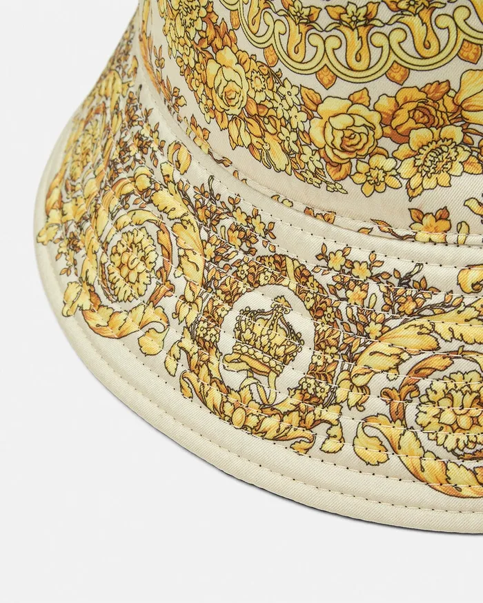 Versace Barocco Reversible Bucket Hat Yellowprint WomenMen Hats and Caps