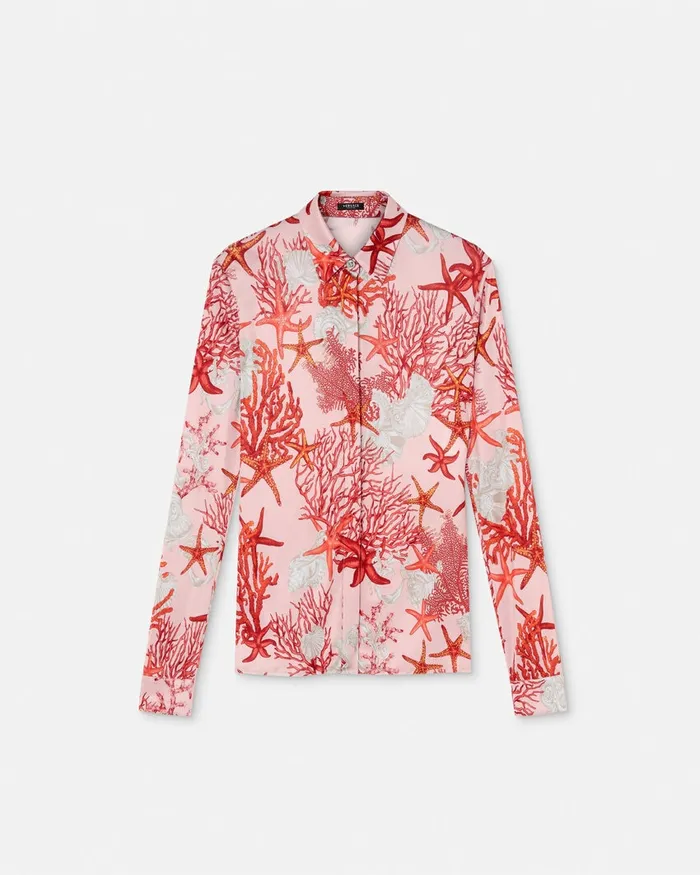 Versace Barocco Sea Fitted Shirt Pinkprint Women Shirts and Tops