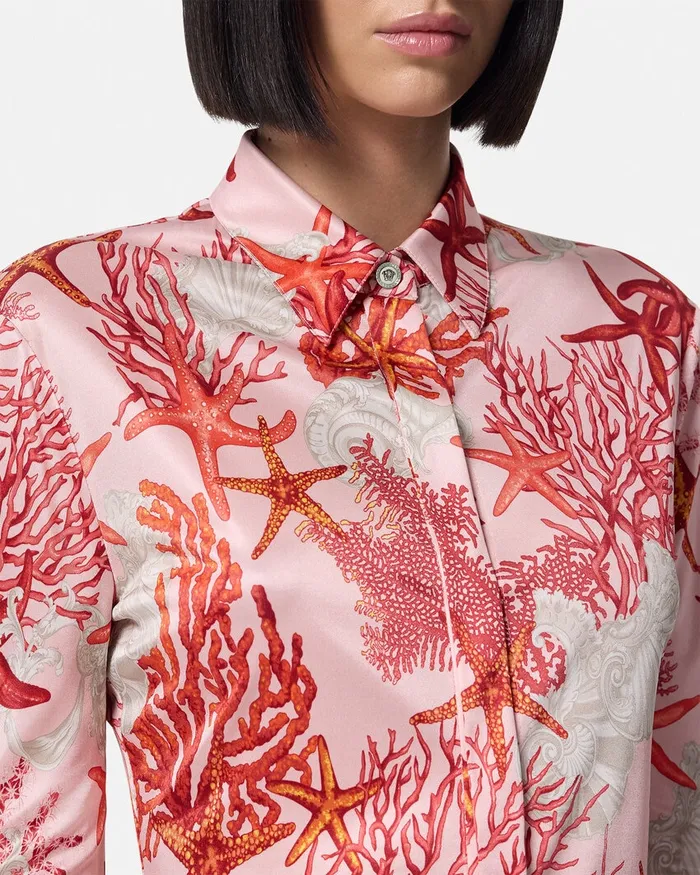 Versace Barocco Sea Fitted Shirt Pinkprint Women Shirts and Tops