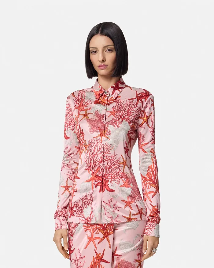 Versace Barocco Sea Fitted Shirt Pinkprint Women Shirts and Tops