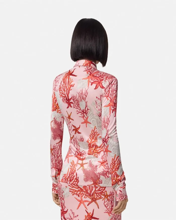 Versace Barocco Sea Fitted Shirt Pinkprint Women Shirts and Tops