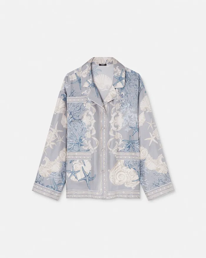 Versace Barocco Sea Oversized Silk Shirt Blueprint Women Shirts and Tops