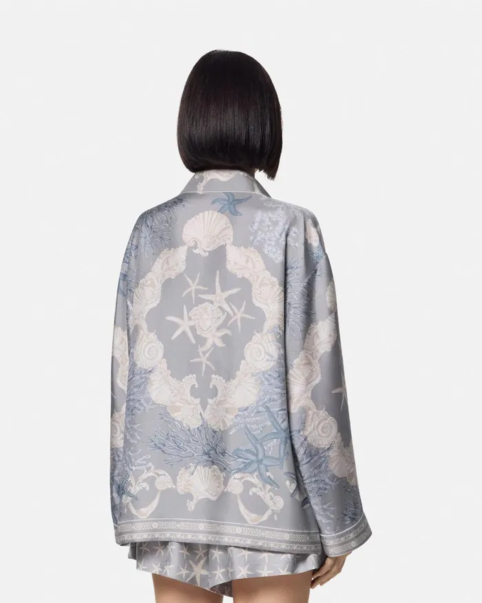 Versace Barocco Sea Oversized Silk Shirt Blueprint Women Shirts and Tops