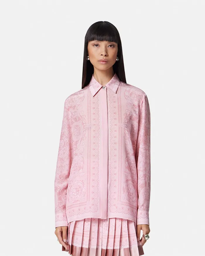 Versace Barocco Silk Shirt Pinkprint Women Shirts and Tops