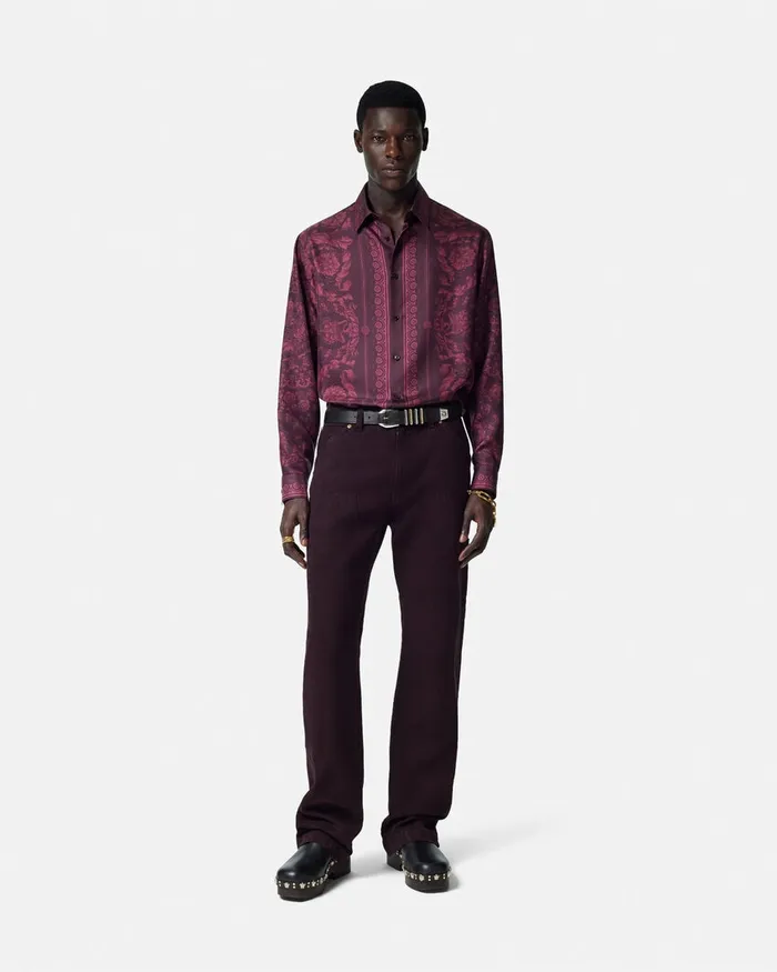 Versace Barocco Silk Shirt Print Men Shirts