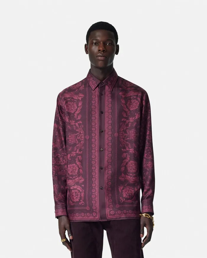 Versace Barocco Silk Shirt Print Men Shirts