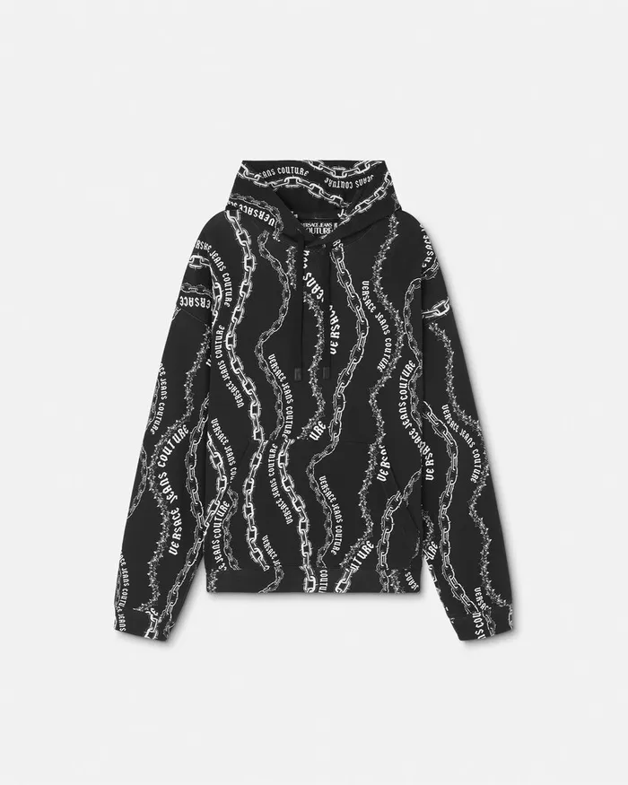 Versace Chain Couture LooseFit Hoodie Blackprint Men Jeans Couture