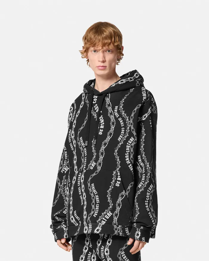Versace Chain Couture LooseFit Hoodie Blackprint Men Jeans Couture