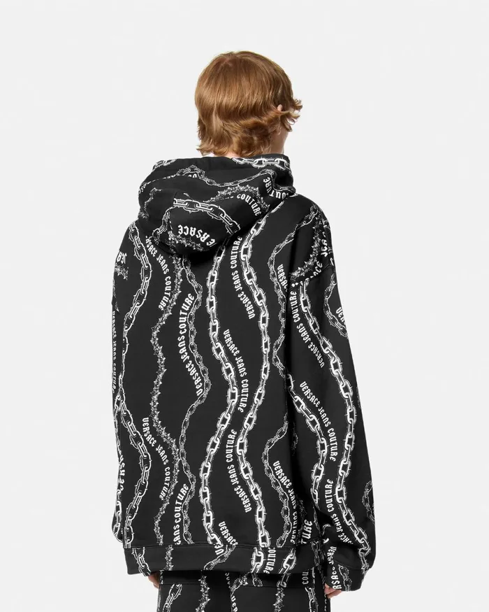Versace Chain Couture LooseFit Hoodie Blackprint Men Jeans Couture