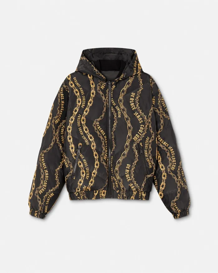 Versace Chain Couture Reversible Puffer Jacket Blackgold Men Jeans Couture