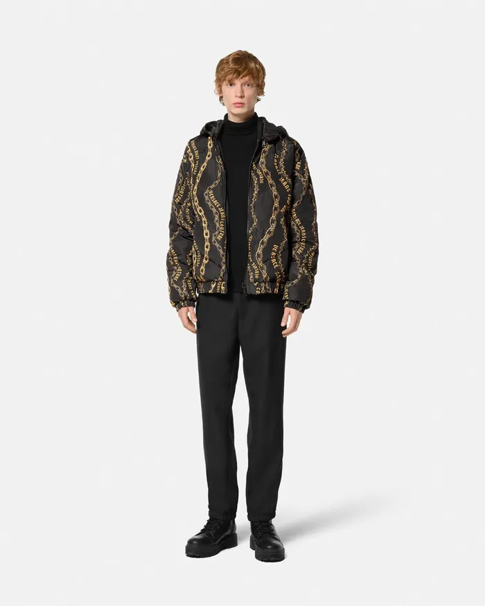 Versace Chain Couture Reversible Puffer Jacket Blackgold Men Jeans Couture