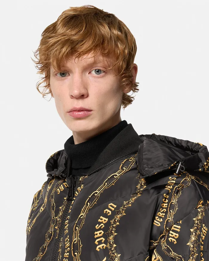 Versace Chain Couture Reversible Puffer Jacket Blackgold Men Jeans Couture