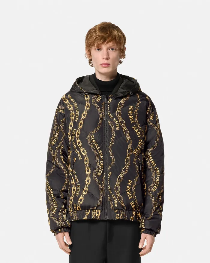 Versace Chain Couture Reversible Puffer Jacket Blackgold Men Jeans Couture