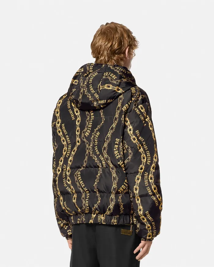 Versace Chain Couture Reversible Puffer Jacket Blackgold Men Jeans Couture