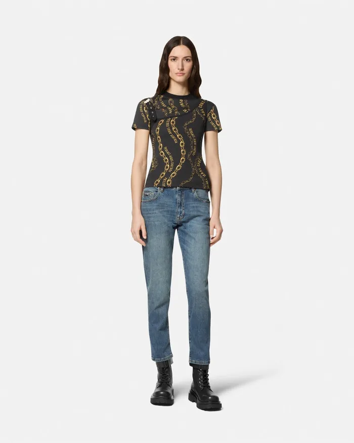 Versace Chain Couture Top Blackgold Women Jeans Couture